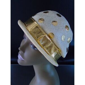 Bucket Hat Jami Exclusive Flapper Hat Mod Gold Polka Dot 1960 Union Label